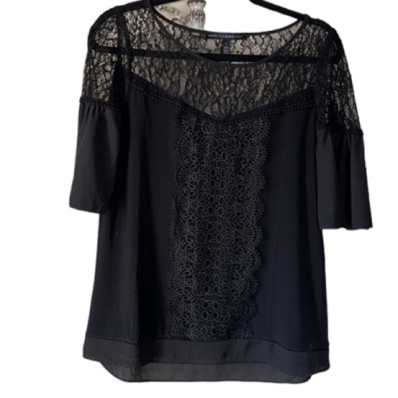 White House Black Market blouse black lace embellished small short sleeve - Picture 10 of 10
